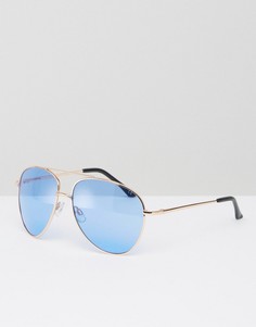 Золотистые солнцезащитные очки-авиаторы с синими стеклами ASOS - Золотой