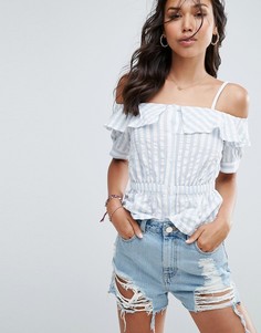 Топ из жатой ткани в полоску с открытыми плечами ASOS - Мульти