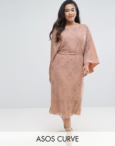Платье миди с отделкой ASOS CURVE WEDDING - Розовый