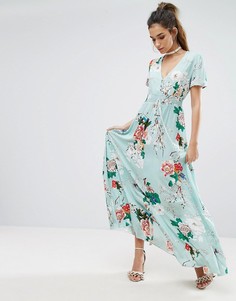 Платье макси с цветочным принтом и пуговицами Boohoo - Мульти