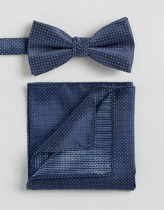 Темно-синий галстук-бабочка в горошек и платок для нагрудного кармана Selected - Темно-синий