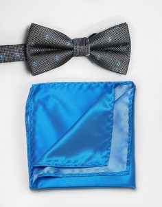 Черный галстук-бабочка и голубой платок для нагрудного кармана Selected - Черный