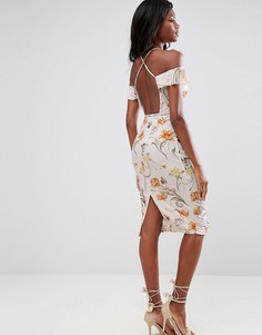 Платье миди с открытыми плечами и цветочным принтом ASOS - Мульти