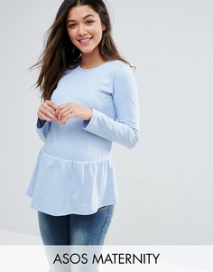 Топ для беременных с рюшами по низу и длинными рукавами ASOS Maternity - Синий
