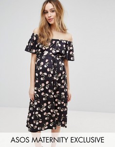 Платье миди с открытыми плечами и цветочным принтом ASOS Maternity - Мульти