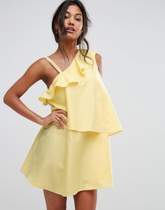 Ярусное платье в клеточку на одно плечо Boohoo - Желтый
