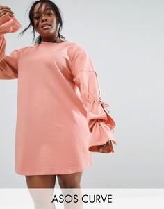 Трикотажное платье с рукавами на завязках ASOS CURVE - Розовый