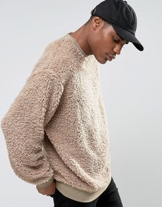 Свободный свитшот из искусственной цигейки ASOS - Бежевый
