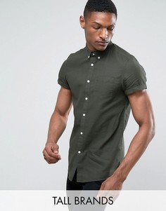 Рубашка из ткани с вафельной фактурой с короткими рукавами Burton Menswear TALL - Зеленый