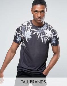 Черная футболка с цветочным принтом на плечах Jacamo TALL - Черный