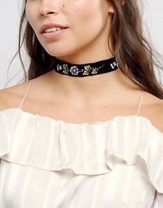 Ожерелье-чокер с цветочной вышивкой ASOS - Черный