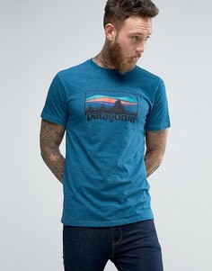 Синяя меланжевая футболка узкого кроя с логотипом Patagonia 73 - Синий
