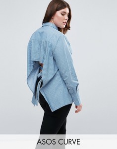 Рубашка в полоску с широкими манжетами и открытой спиной ASOS CURVE - Синий