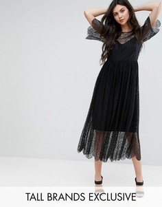 Кружевное платье миди Y.A.S Tall Amina - Черный