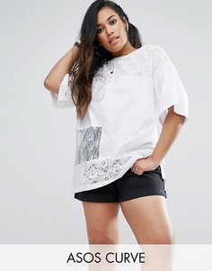 Oversize-футболка с кружевными вставками ASOS CURVE - Белый