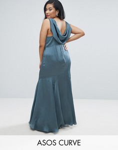 Платье-премиум макси с драпированным вырезом на спине ASOS CURVE WEDDING - Синий