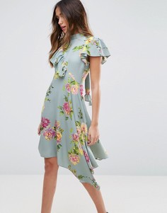 Асимметричное чайное платье с цветочным принтом ASOS - Мульти