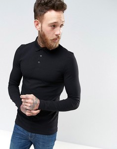 Облегающее черное поло с длинными рукавами ASOS - Черный