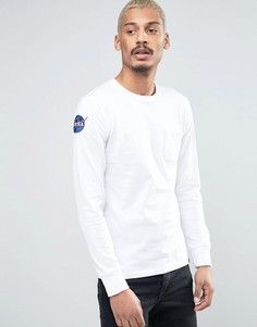 Белый лонгслив с карманом Alpha Industries NASA - Белый