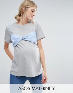 Футболка с контрастным бюстгальтером в полоску ASOS Maternity - Серый
