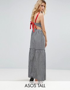 Платье макси в клеточку с контрастной завязкой ASOS TALL - Черный