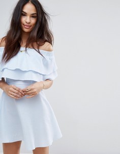 Свободное ярусное платье в полоску с оборками Missguided - Синий
