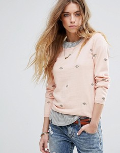 Базовый джемпер с круглым вырезом и вышивкой Maison Scotch - Розовый