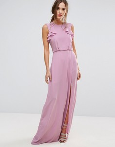 Сиреневое платье макси с оборками BCBGMAXAZRIA - Розовый