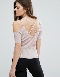 Плиссированный топ с открытыми плечами New Look - Розовый