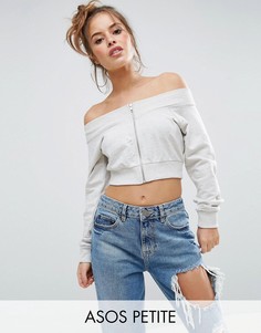 Укороченный свитшот на молнии с открытыми плечами ASOS PETITE - Серый