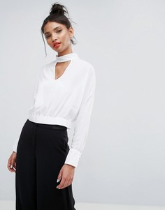Блузка с рукавами летучая мышь и лентой на шее ASOS - Белый