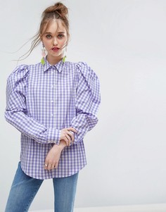 Клетчатая рубашка с объемными плечами ASOS Lilac - Мульти