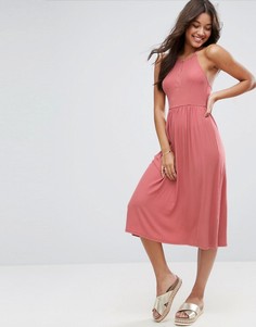 Свободное платье миди с кнопками ASOS - Розовый