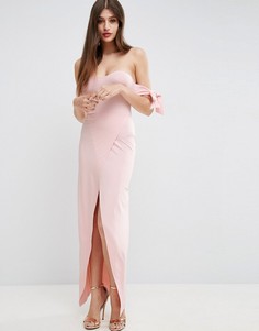 Платье макси с открытыми плечами и запахом ASOS - Розовый