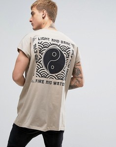 Oversize-футболка без рукавов с принтом инь-ян ASOS - Бежевый
