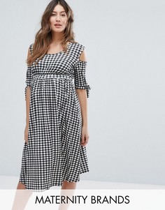 Короткое приталенное платье в клеточку с открытыми плечами Bluebelle Maternity - Черный