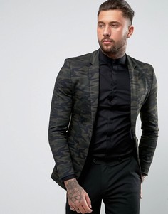 Трикотажный супероблегающий джемпер с камуфляжным принтом ASOS - Зеленый