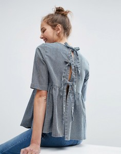 Джинсовый топ в полоску с завязками ASOS - Синий
