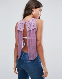 Сетчатый топ с кружевной кокеткой ASOS - Фиолетовый