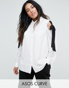 Блузка с открытыми плечами и завязками ASOS CURVE - Белый