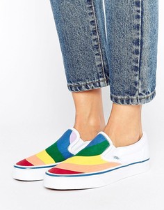 Классические кроссовки-слипоны белого цвета с радугой Vans - Мульти