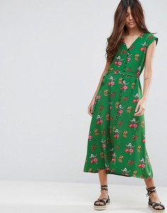 Зеленое чайное платье миди с цветочным принтом ASOS - Мульти