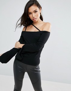 Топ с открытыми плечами и разрезами на рукавах ASOS - Черный
