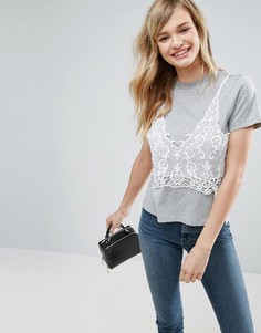 Футболка с кружевным верхним слоем ASOS - Серый