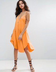 Пляжное платье на бретельках с асимметричным подолом ASOS - Оранжевый