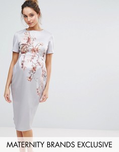 Облегающее платье миди с принтом птиц Hope &amp; Ivy Maternity - Синий