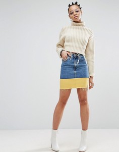 Джинсовая юбка колор блок ASOS - Синий