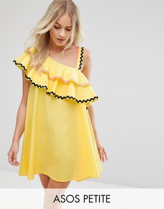 Хлопковое платье на одно плечо с оборками ASOS PETITE - Желтый