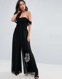 Шифоновый комбинезон бандо с открытыми плечами ASOS - Черный