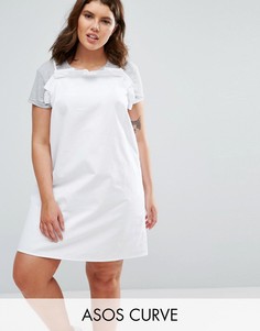 Белое джинсовое платье-комбинация с оборками ASOS CURVE - Синий